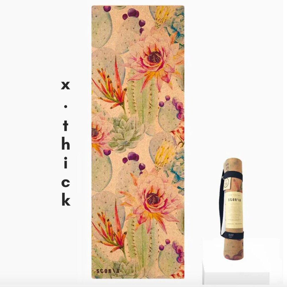 Brand New Scoria X-Thick 6.0mm cork yoga mat - botanical pattern